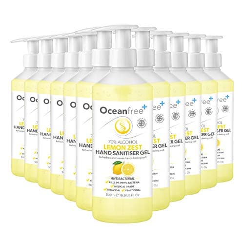 Image of Lemon Zest Hand Sanitiser Gel - 500ml Pump Bottle - 70% Alcohol - Made in the UK (Pack of 12)