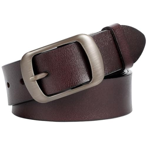 Image of JASGOOD Women Leather Belts for Jeans Pants Fashion Dress Belt for Women with Solid Pin Buckle, Coffee, M, Fit waist 31"-36"