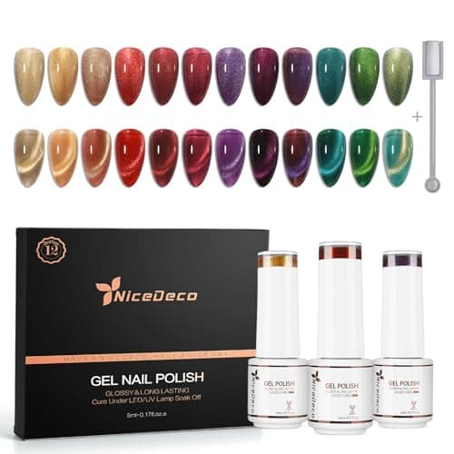 Image of Nicedeco Cat Eye Gel Nail Polish, High Gloss Long Lasting Soak Off LED U V Gel 12 Colors Nail Art Manicure Kit 11