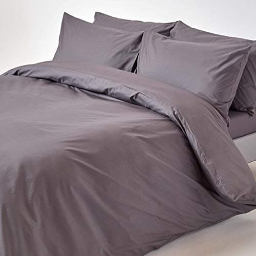 Image of HOMESCAPES Dark Grey Pure Egyptian Cotton Duvet Cover Set Double 200 TC 400 Thread Count Equivalent 2 Pillowcases Included Quilt Cover Bedding Set