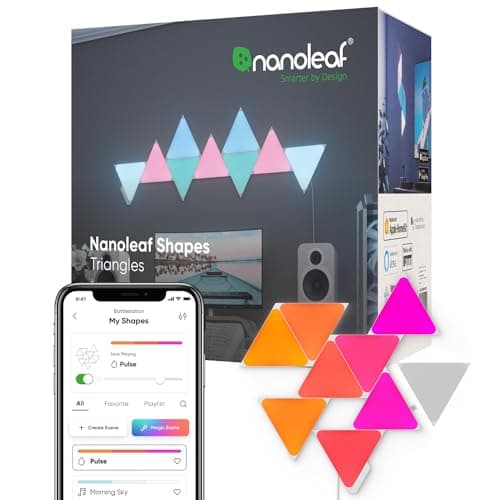 Image of Nanoleaf Shapes Triangle Starter Kit, 9 Smart Light Panels LED RGBW - Modular Wi-Fi Colour Changing Wall Lights, Works with Alexa Google Assistant Apple Homekit, for Room Decor & Gaming
