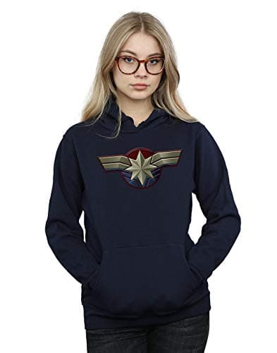 Image of Marvel Women's Captain Marvel Chest Emblem Hoodie Navy Blue Small