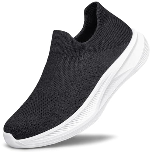 Image of SURFING TREE Womens Trainers Ladies Slip on Shoes Sport Walking Sneakers Lightweight Comfortable Breathable Mesh Shoes Fashion Outdoor Black White Size 7