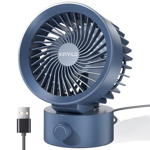 Image of KinYiLO Mini USB Desk Fan, Stepless Speed Personal Cooling Fan with Quiet Operation, Small USB Powered Table Fan for Home Office Desktop Computer Dorm,Blue