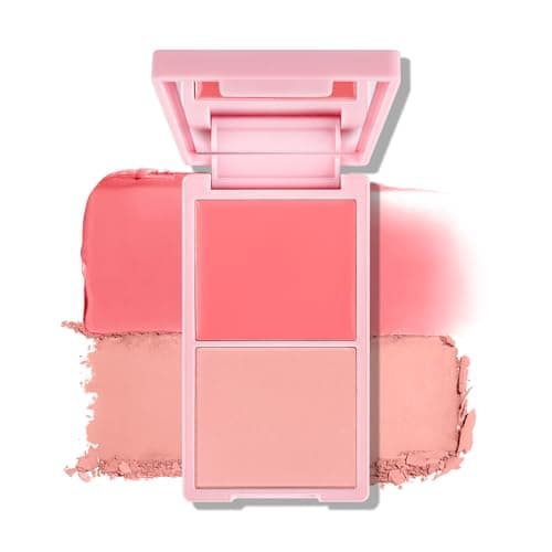 Image of KYDA 2 Colors Cream and Powder Blush Duo, Two Tone Pigmented Buildable Pressed Powder, Rosy Natural Cheeks Matte Finish, for All Skin Color, 02