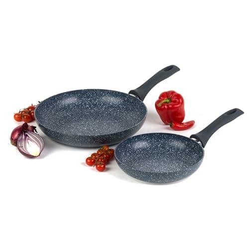 Image of Russell Hobbs COMBO-5391 Nightfall Stone Frying Pan Set - Non-Stick 20/28 cm Egg/Omelette Pan, Durable Aluminium Cookware, Induction Hob Suitable, Soft Bakelite Handle, Easy to Clean Pancake Pan