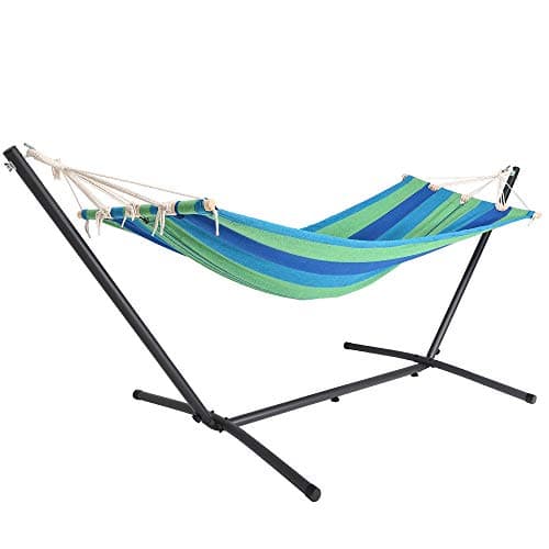 Image of DETEX® Hammock with Metal Stand | 100kg Load Capacity | Outdoor Garden Swing Seat | Patio Garden Camping | Free Standing Hanging Chair | 200x80cm | Green