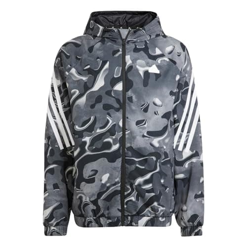 Image of adidas Men's Future Icon All Over Printed Full-Zip Hoodie, White/Black, M