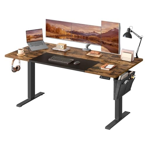 Image of VASAGLE Electric Standing Desk, Height Adjustable Desk, 70 x 160 x (72-120) cm, 4 Memory Heights, Storage Pocket, for Home Office, Study, Rustic Brown and Matte Black LSD026X11V1