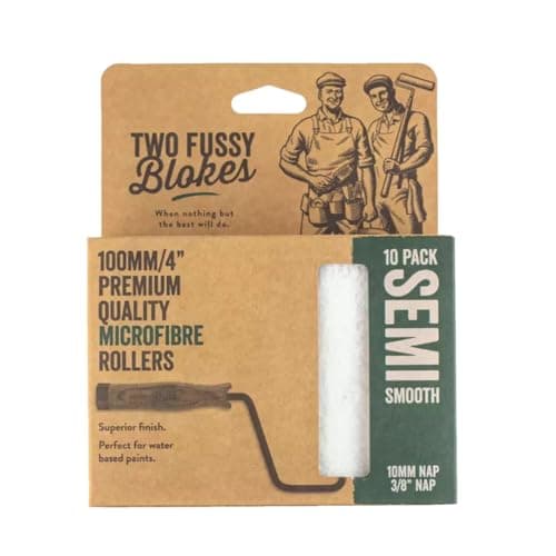 Image of Two Fussy Blokes 4 inch 100mm Microfibre Mini Paint Roller Sleeves – 10mm Nap for Semi-Smooth Surfaces – Ideal for Walls, Doors, Radiators, Furniture & Water-Based Paints [10 Pack]