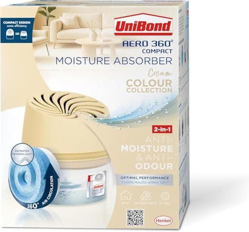 Image of UniBond Aero 360° Compact Moisture Absorber Colour Collection, Cream, 1 Device incl. 1 refill tab 450g, Dehumidifier and Condensation Absorber for Reducing Excess Moisture