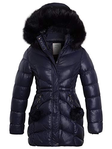 Image of SS7 Girls Padded Coat Showerproof Parka, Faux Fur, Age 3 to 16, Black (Age 13/14, Navy 2)
