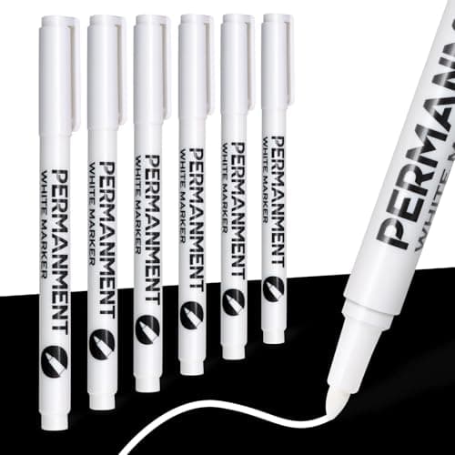Image of newatty White Permanent Markers Bullet Tip Marker Paint Pen, 6 Pack Acrylic Fabric Pen 1mm White Marker Pens Set Waterproof Quick Dry for Doodling Rock Metal Glass Wood Tyre Painting Plastic