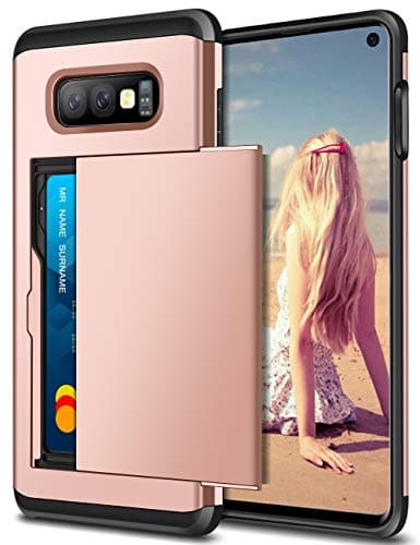 Image of Coolden for Samsung S10e Case Wallet Shockproof Heavy Duty Protective Hard Back Soft Bumper Phone Cases Card Holder Slot Wallet Cover for Samsung Galaxy S10e (Rose Gold)