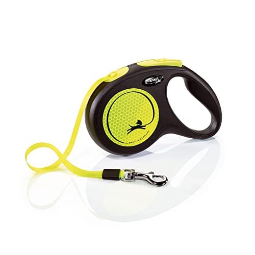 Image of flexi Neon M Belt 5 m Black Strap in Neon Yellow Roll Lead for Dogs up to 25 kg