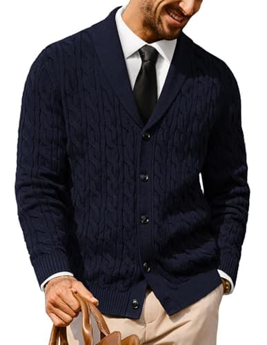 Image of PJ PAUL JONES Mens Cardigans Button Down Winter Coat Sweater Shawl Neck Cardigan Mens Navy Blue M