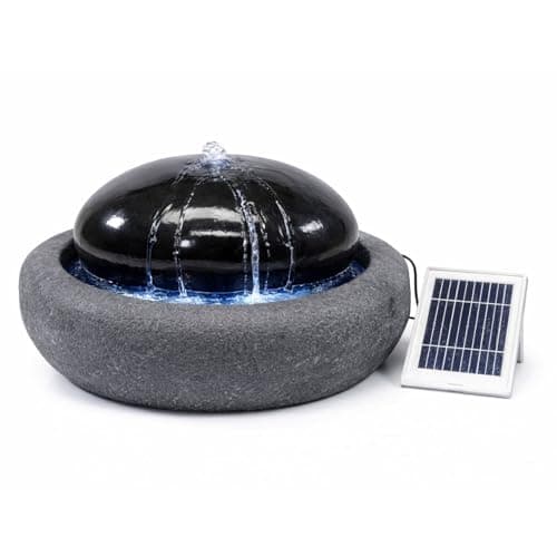 Image of Gardenwize Solar Water Fountain, Black Pebble Water Feature with Battery Back-Up & LED Light, 5m Cable, No Mains Wiring, Solar Powered Outdoor Fountain 49cm