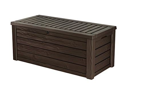 Image of Keter Westwood 570L Outdoor 75% recycled Garden Furniture Storage Box Brown Wood Panel Effect ; Fade Free ; All Weather Resistant ; Safe and Secure ; Zero Maintenance ; 2 year Warranty