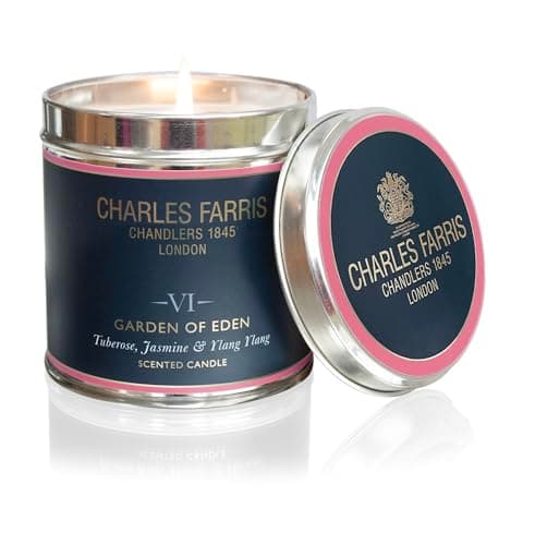 Image of Charles Farris Garden of Eden Luxury Scented Signature Tin Candle - Tuberose, Jasmine & Ylang Ylang - Hand-Poured in England - 40 Hours+ Burn Time