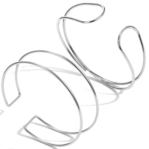 Image of Xinjoduz 2 PCS Arm Cuff Bracelet for Women, Gold Arm Cuff Upper Arms Layered Cuffs Bangle Bracelet, Adjustable Minimalist Coil Armband Stackable Jewelry for Summer Beach, 2 Styles(Silver)