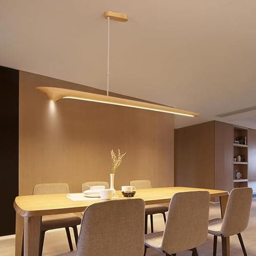 Image of LED Wood Chandelier Dimmable Dining Table Pendant Lights Linear Design Pendant Dining Table Lamp with Remote Control Pendant Lights Height Adjustable for Dining Table Dining Room (wood, L100cm)