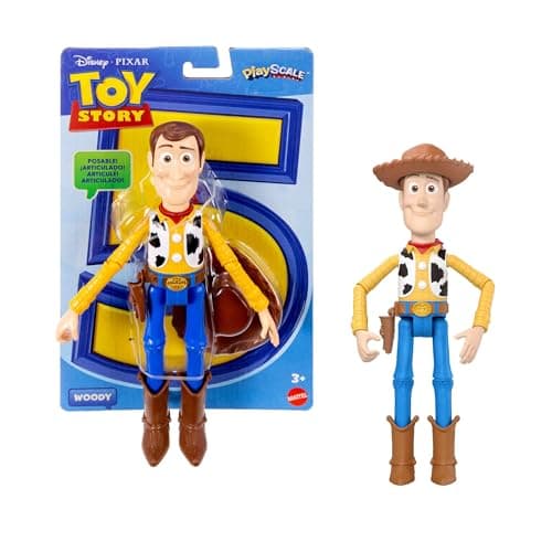 Image of Mattel Disney and Pixar Toy Story Woody Action Figure Playscale 9.2 Inch Cowboy Sheriff, 14 Posable Joints, Movie Accurate Design, Removable Hat, JKV14