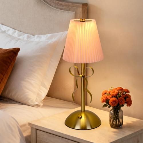 Image of VIMAZ Rechargeable Lamp,3-Color Dimmable Cordless Table Lamp,Small LED Touch Lamps Bedside Table Lamp with Fabric Shade,Protable Wireless Battery Powered Desk Lamp for Bedroom Home Living Room (Pink)
