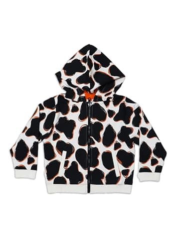 Image of Lucy & Sam Organic Cotton Cow Reversible Hooded Top | GOTS Certified | Soft Unisex Zip-Up Hoodie | Two-in-One Organic Jacket | Eco-Friendly Baby Clothing (18-24 Months)