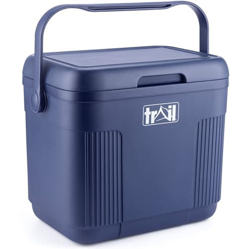 Image of Trail 22L Cool Box with Ice Freezer Blocks, Insulated Hard Cooler for Hot Cold Food Drink, Picnic Camping Beach Festival BBQs, Food Safe BPA HDPE Free Liner, 48hr Cooling Time (W42cm x D29cm x H37cm)