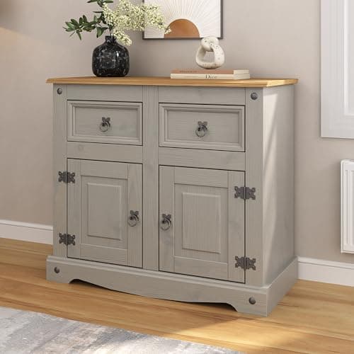 Image of Corona Grey Sideboard 2 Door 2 Drawer Cupboard Mexican Solid Pine