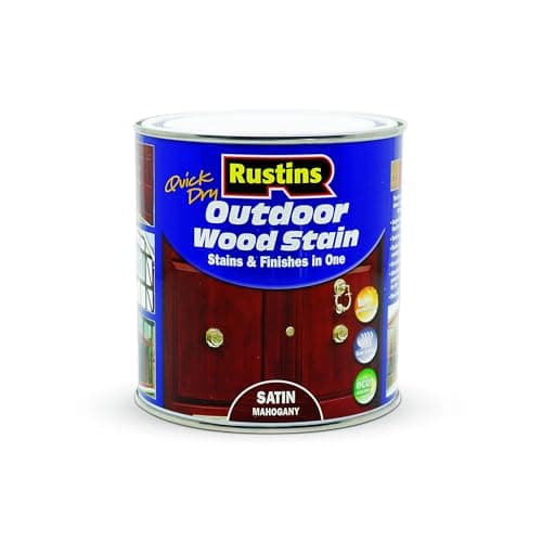Image of Rustins Quick Dry Outdoor Wood Stain Satin Mahogany 1ltr- Durable and Weather-Resistant Finish, Fast Drying, Vibrant Color for Decks, Fences, & Furniture, Available in Many Wood Shades
