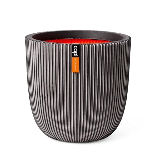 Image of CAPI EUROPE - Planter ball Groove NL - 43x41 - Anthracite - Opening Ø35 - Pot for indoor and outdoor use - Shatterproof - 100% recyclable - KGVZ933
