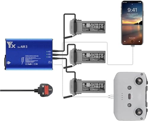 Image of Yangers Multi Battery Charger Charging Hub for DJI Air 3 / 3S Drone(not for Dji Air 2/Air), Smart Parallel Dock Station for 3 Flight Batteries 1 Remote Controller 1 Smartphone