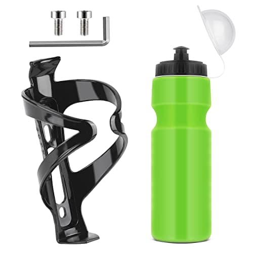 Image of Ainiv Bike Water Bottle Cage with BPA-free 800ml/28oz Bike Bottle(Green), Black Gloss Strong Bike Water Bottle Holder, Bicycle Cup Holder, Cycling Bottle Holder for Road Bike and Mountain Bike