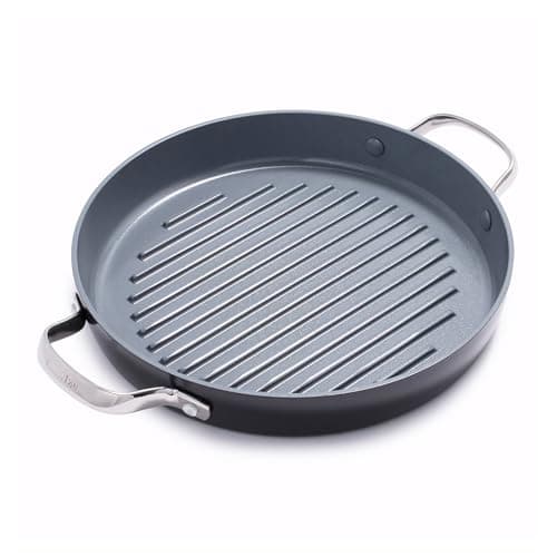 Image of GreenPan Valencia Pro Hard Anodised Healthy Ceramic Non-Stick 28 cm Round Grill Pan, PFAS-Free, Induction, Oven Safe, Grey