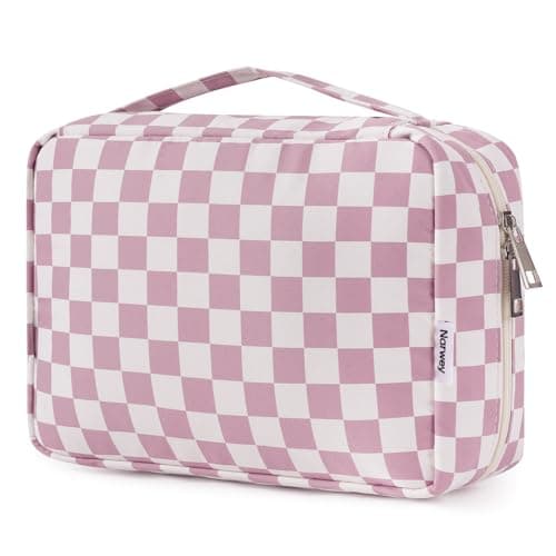 Image of Travel Hanging Toiletry Wash Bag Makeup Cosmetic Organizer for Women Waterproof (Dusty Rose Checkerboard)