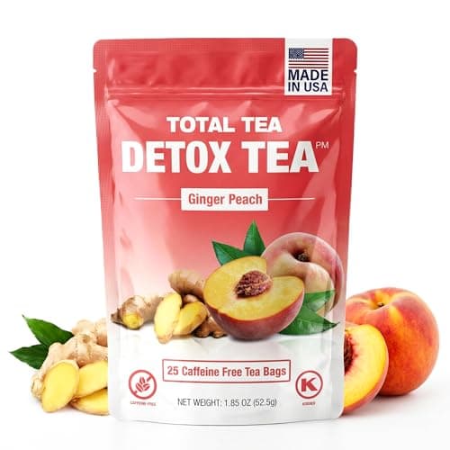 Image of Total Tea Slimming Detox Tea Caffeine Free, Herbal Blend with Chamomile, Hibiscus and Ginger Root for Colon Cleanse Weight Management Drinks – Natural Ginger & Peach Tea (25 Bags)