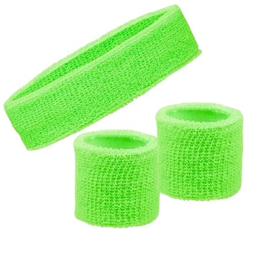 Image of FNA FASHIONS® Neon Sweatbands Set – 80s Retro Headband & Wristbands | Sports Sweatband for Men & Women | Gym, Workout, Running, Tennis, Cycling, Basketball, Yoga & Fancy Dress Accessories