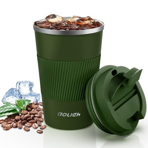 Image of Aolieh Travel Mug 380 ml, Insulated Coffee Cup with Lid, Reusable Stainless Steel Thermal Cup for Coffee, Tea & Cold Drinks, Leak-Resistant Double-Walled Travel Mug, Green