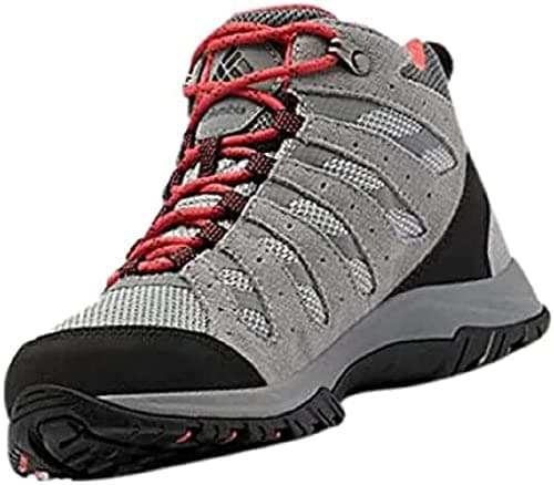 Image of Columbia Women's Redmond 3 Mid WP waterproof mid rise hiking boots, Grey (Steam x Red Coral), 10 UK