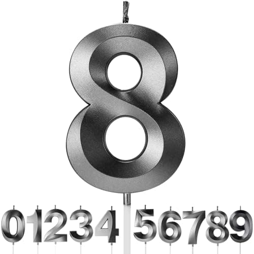 Image of Birthday Candles Number Candles Age Year for Cakes Happy Birthday 3D Designed Wedding Anniversary Party Cake Topper Decorations (Black, 8)
