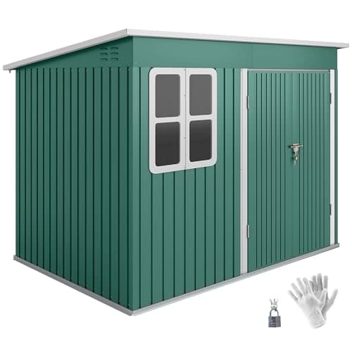 Image of Outsunny 8.5 x 6ft Storage Shed Galvanised Steel Garden Shed, Metal Shed with Foundation Kit, Window, Lockable Wide Doors and Air Vents for Outdoor Patio, Green
