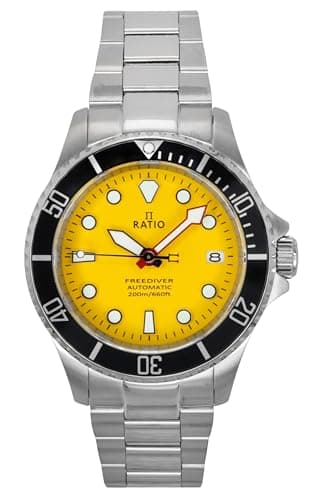 Image of RATIO FreeDiver Sapphire Crystal Diver Watch Japanese Automatic Dive Watch 200m Water Resistant Diving Watch for Men (Yellow)