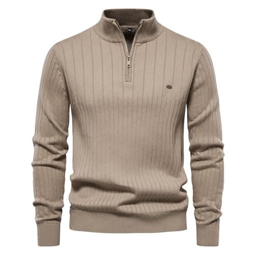 Image of Men’s Quarter Zip Jumper, Pullovers for Men Uk Casual Knitted Jumper Mock Neck Golf Jumpers Soft Cozy Knitwear Mens Roll Neck Jumper Work Jumpers for Men Mens 1/4 Zip Jumper Pullover Sweaters for Men