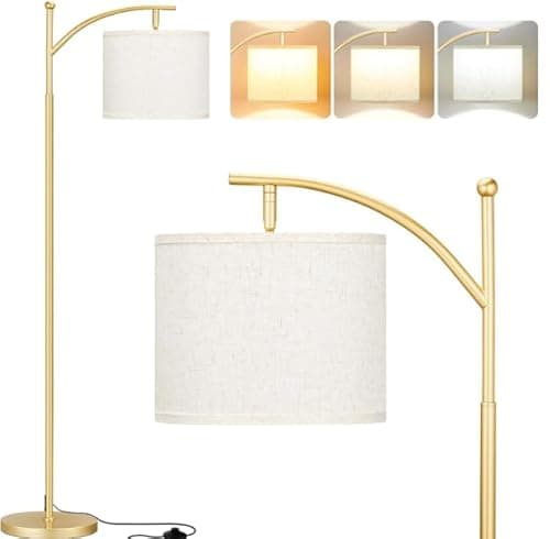 Image of Aooshine Floor Lamps for Living Room with 3 Color Temperatures, Adjustable Tall Standing Lamp with Off White Shade and Gold lamp Hole(Bulb Included)