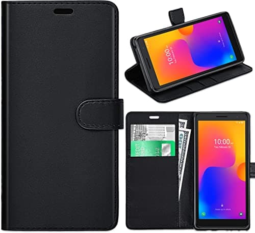 Image of KP TECHNOLOGY Alcatel 1B 2022 Case, Alcatel 1B 2022 Leather Case, Alcatel 1B 2022 Book Flip Leather Wallet Cover with Card Slots for Alcatel 1B 2022 (BLACK)