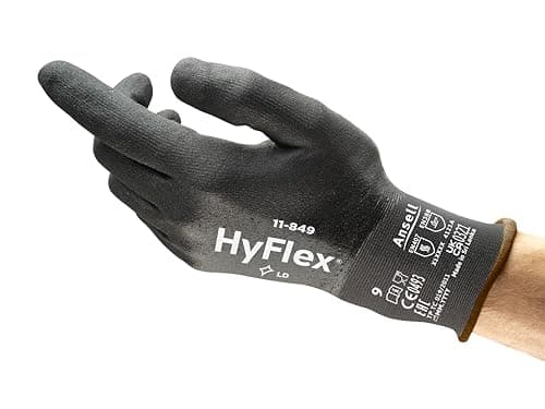 Image of Ansell HyFlex 11-849 Multi-purpose Work Gloves for Light Duties in Nitrile Foam, Grip and Comfort Technologies, for Industrial, Automotive, Home-improvement Operations, Black, Size M (1 Pair)