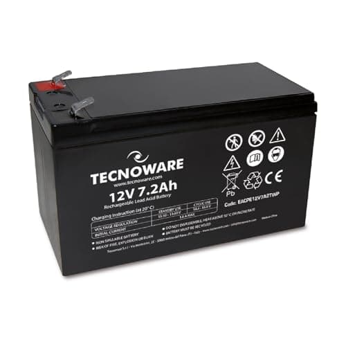 Image of Tecnoware Power Systems - 12V Charge 7.2 Ah Lead-Acid Sealed Battery, for UPS, Video Surveillance and Alarm Systems, 2.5 Inch Faston Connection, Long Lasting, No Maintenance, Bianco, Size 7.2 Ah
