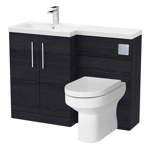 Image of Balterley Vanity Unit with Basin, WC Unit with Toilet Pan, Seat, Cistern, Floor Standing 2 Door Soft Close Vanity, Toilet Pan with Soft Close Seat, Left Hand Bathroom Sink (Black Woodgrain)