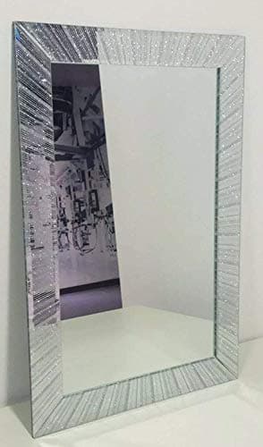 Image of CAPRISTAR Rectangle Shape Designer Silver Glitter Wall Mirror Frame Beautiful Decoration Art Piece Gift (60x40cm) Diagonal Design